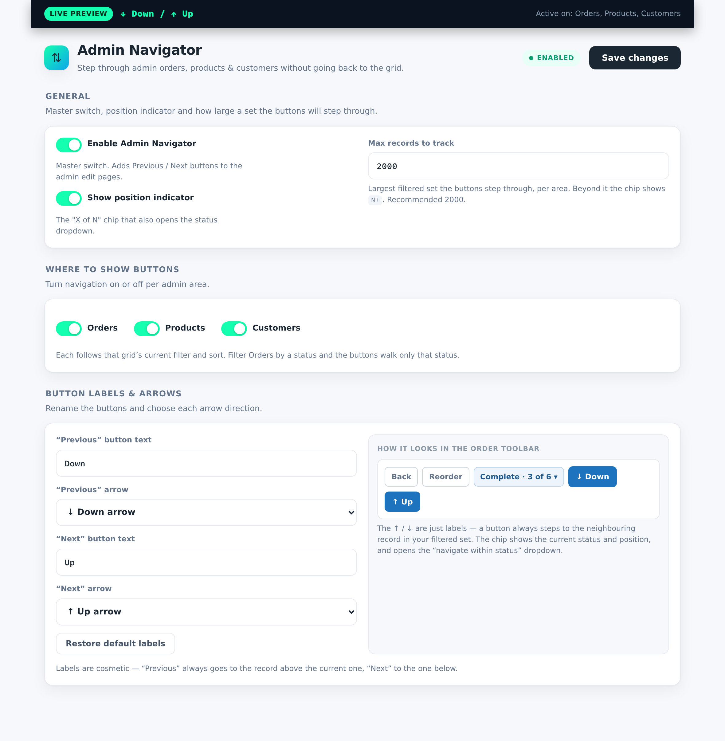The Admin Navigator dashboard