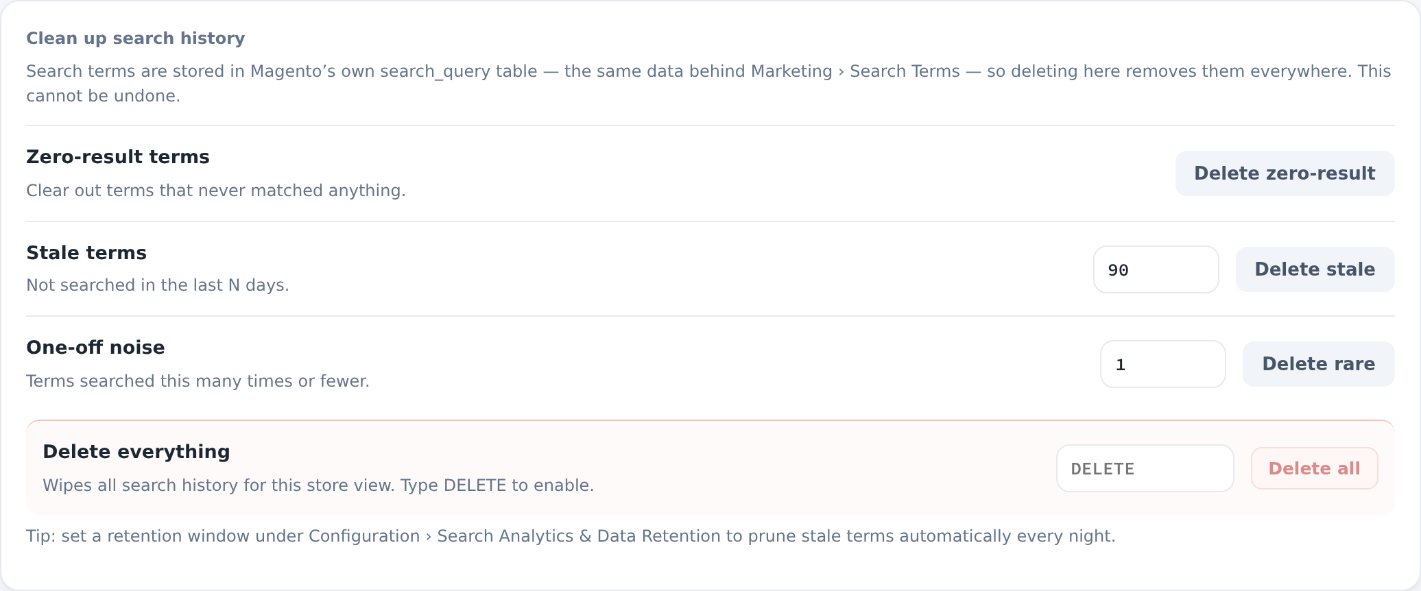 Search-term cleanup panel