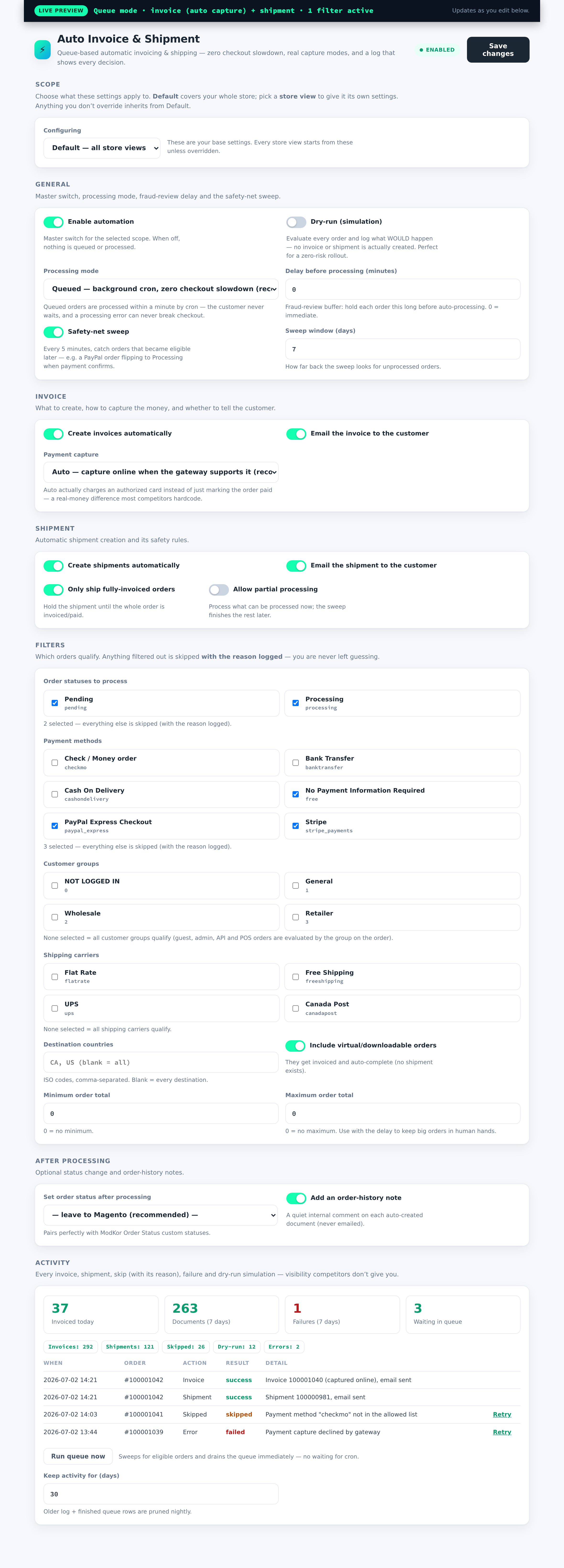 The Auto Fulfill dashboard