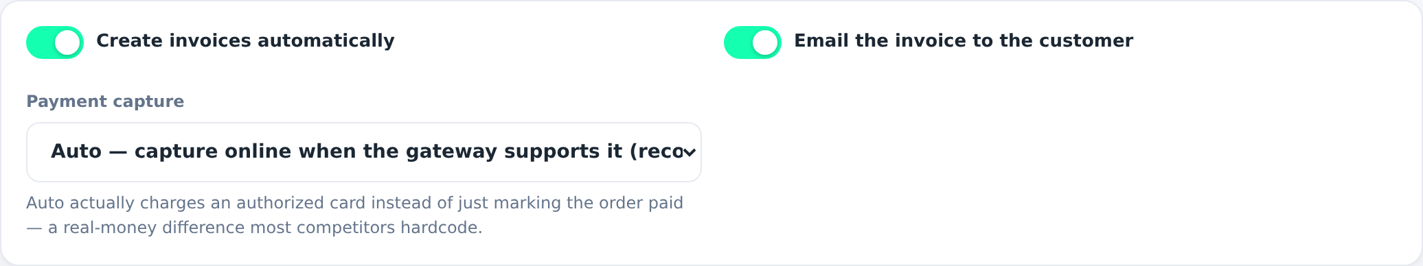 Invoice settings with capture modes