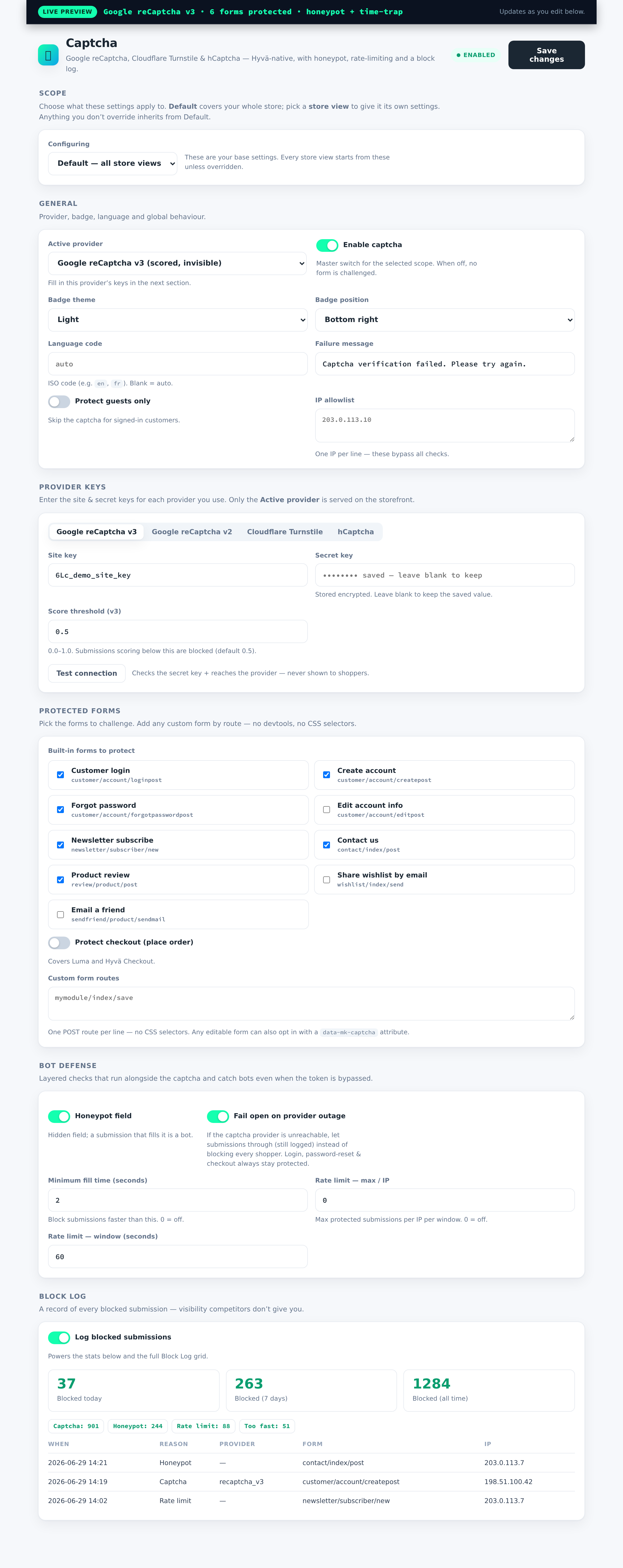 The Captcha dashboard