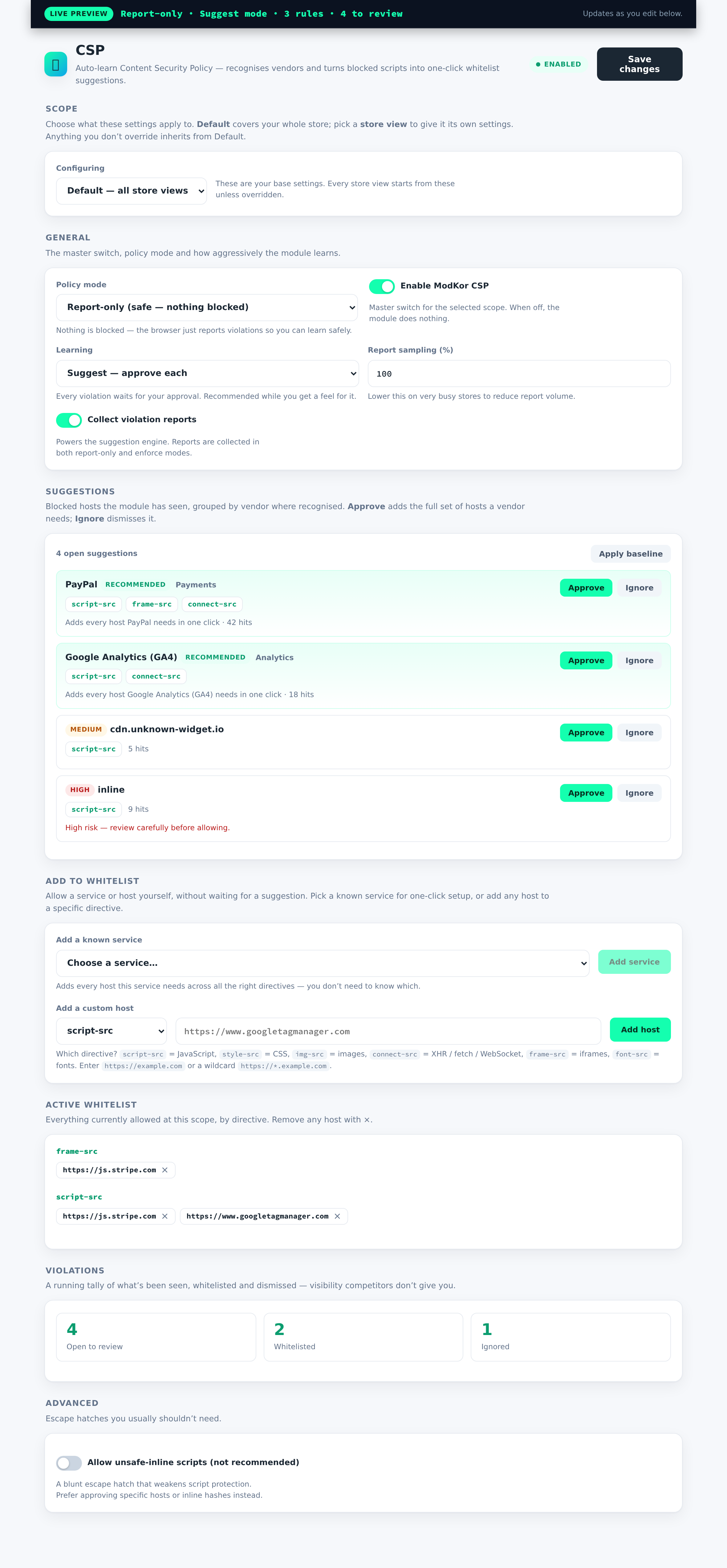 ModKor CSP dashboard overview