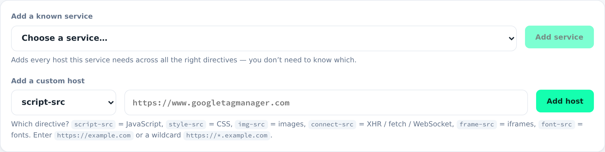 Add a known service or a custom host