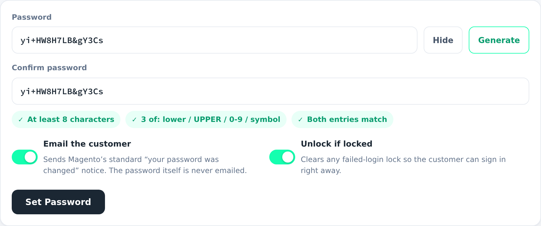 Generated password with policy chips