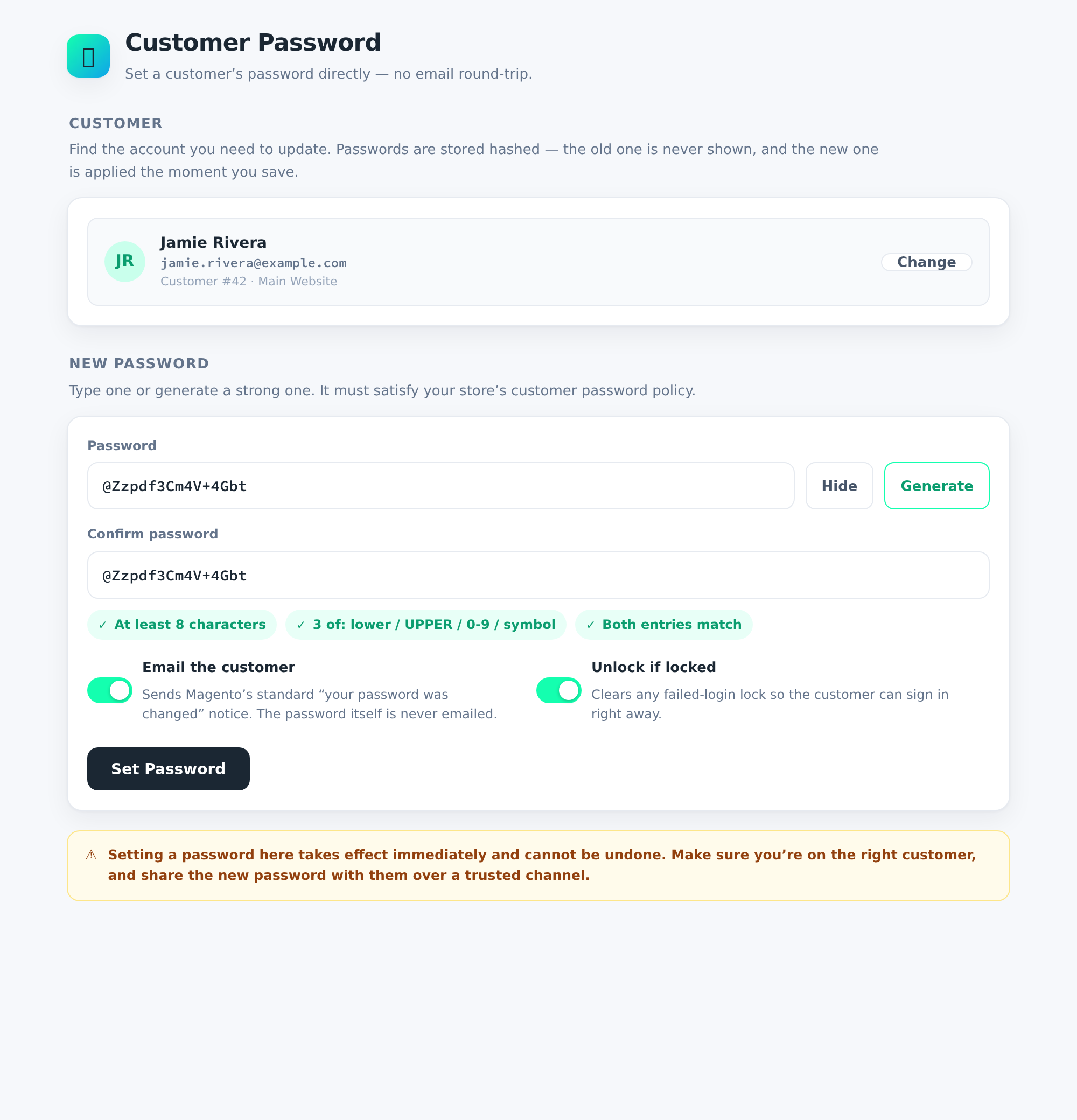 Ready to set the password