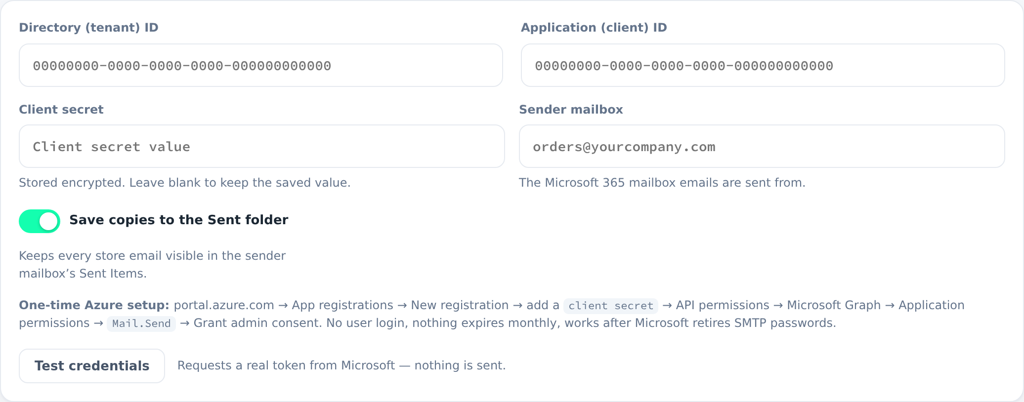Microsoft 365 Graph API configuration