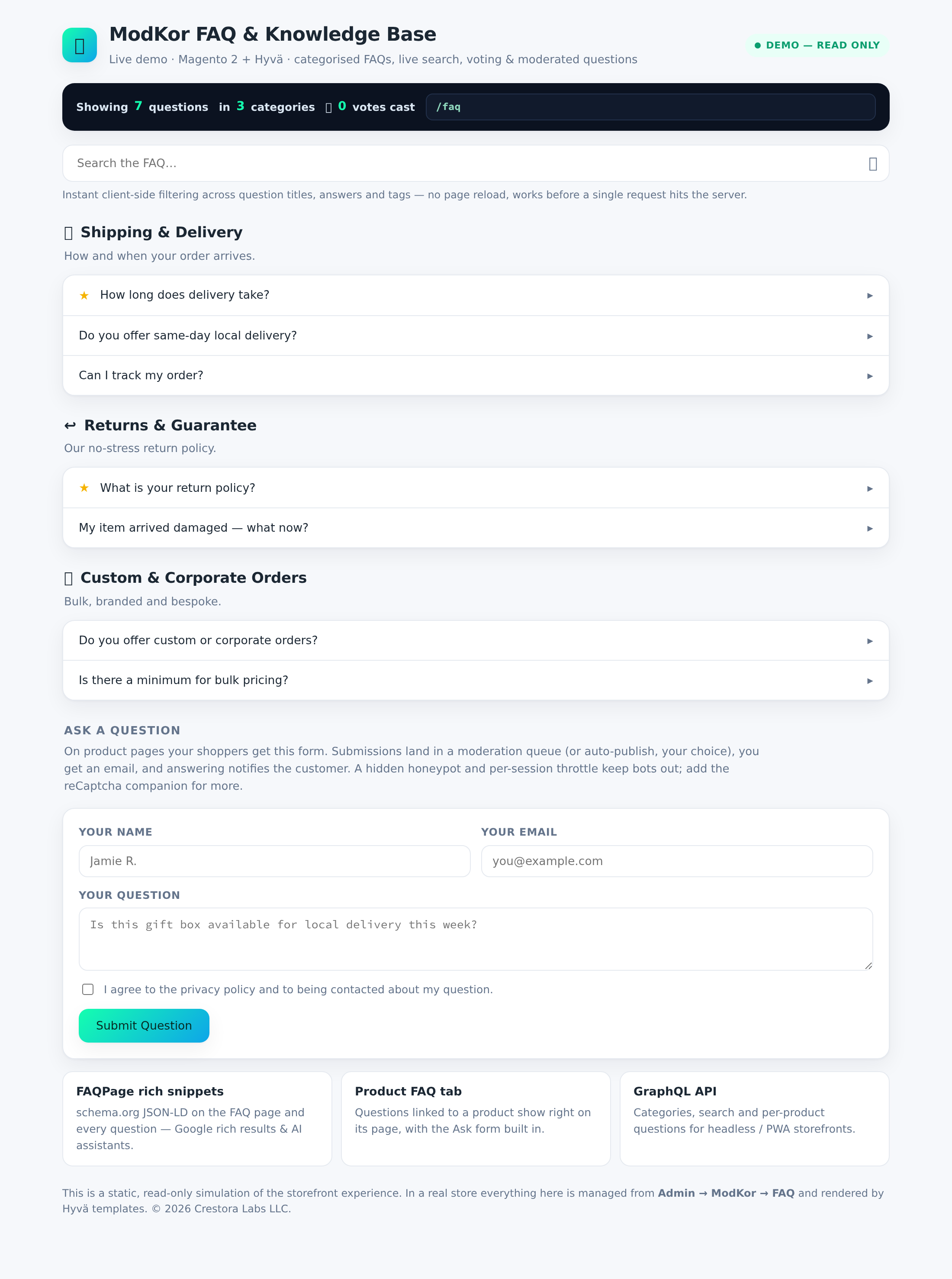 FAQ & Knowledge Base live demo overview