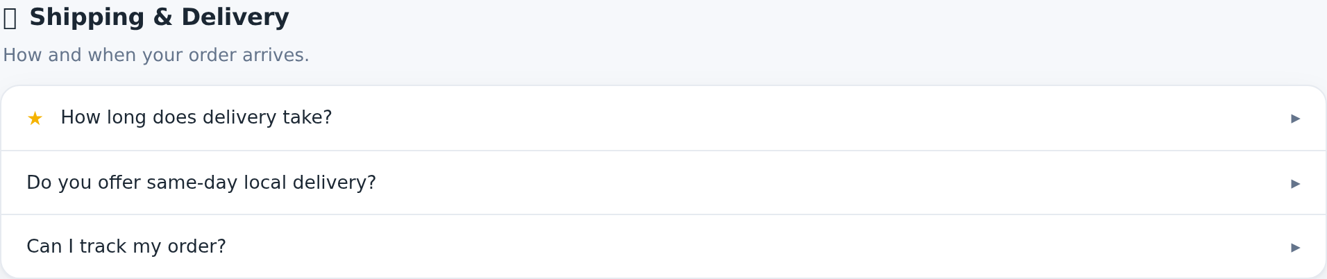A FAQ category with its questions