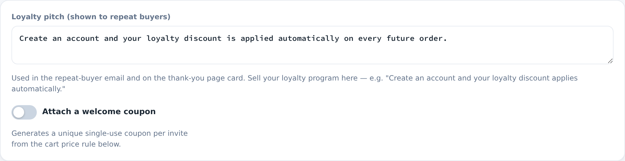 Loyalty and incentive settings