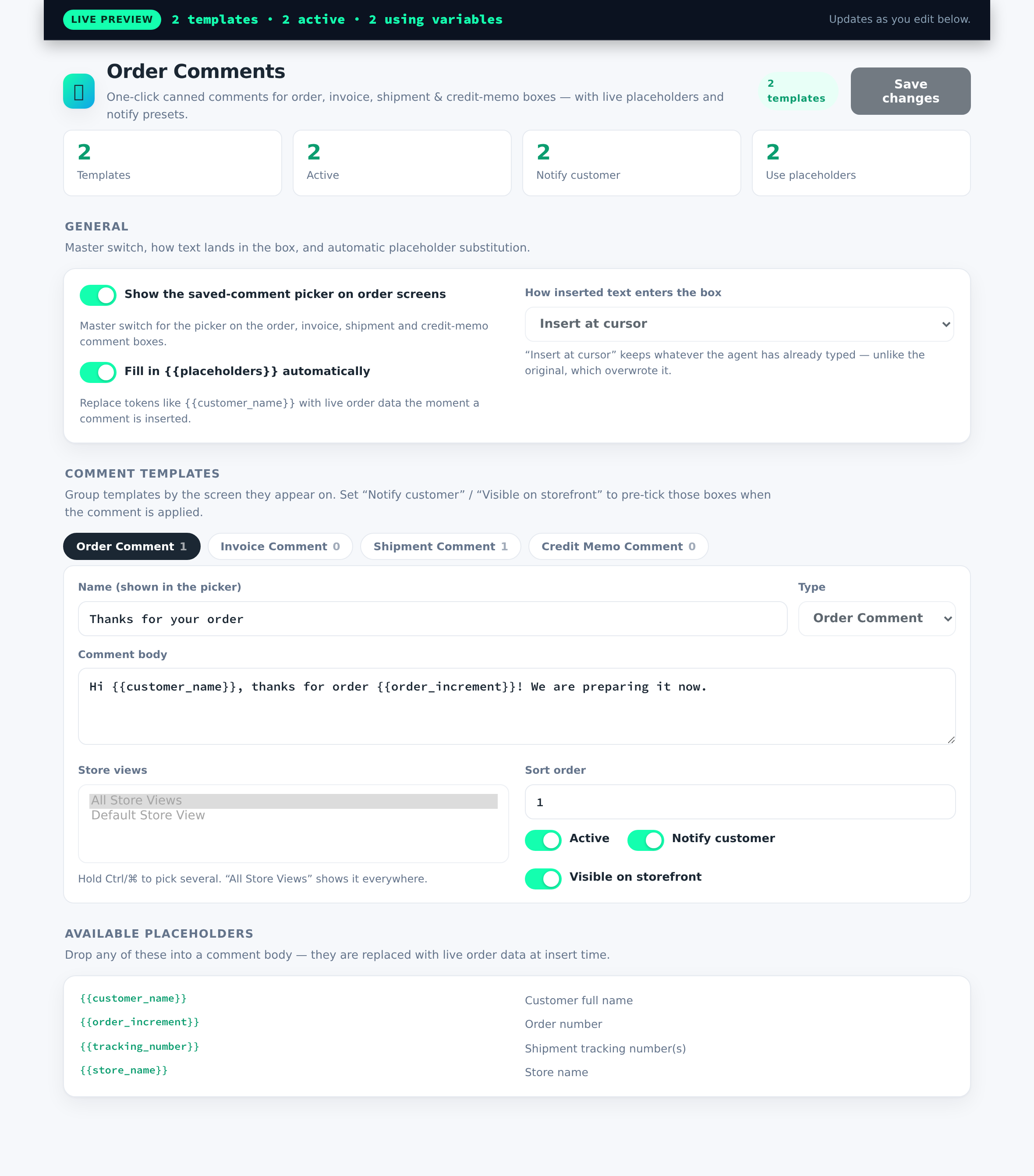 The ModKor Order Comments manager