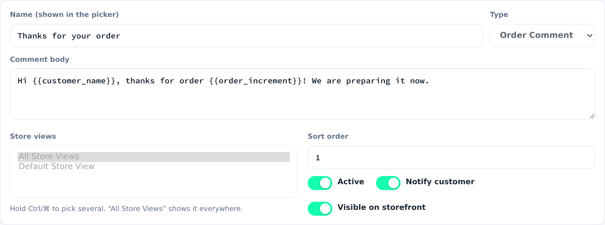 Editing a saved comment template