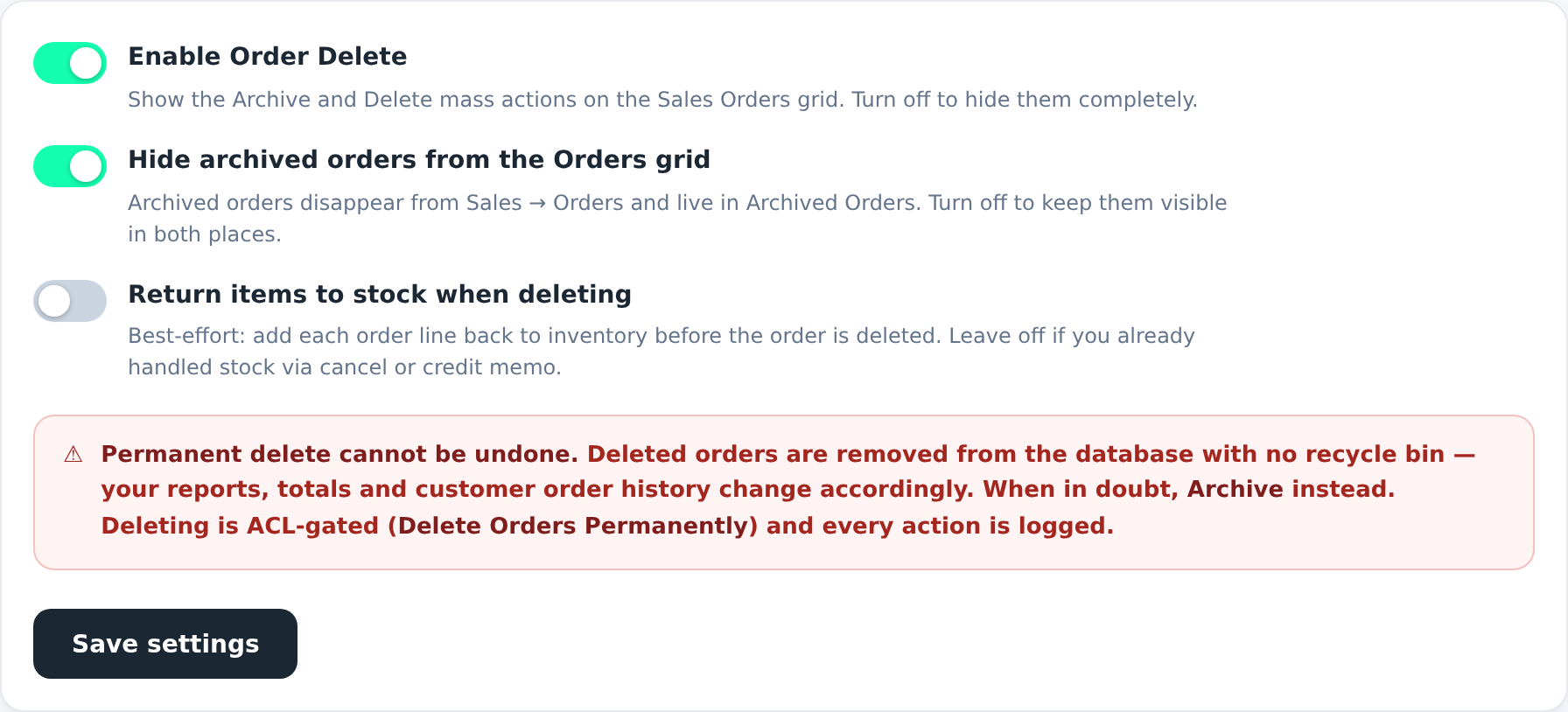 Settings toggles