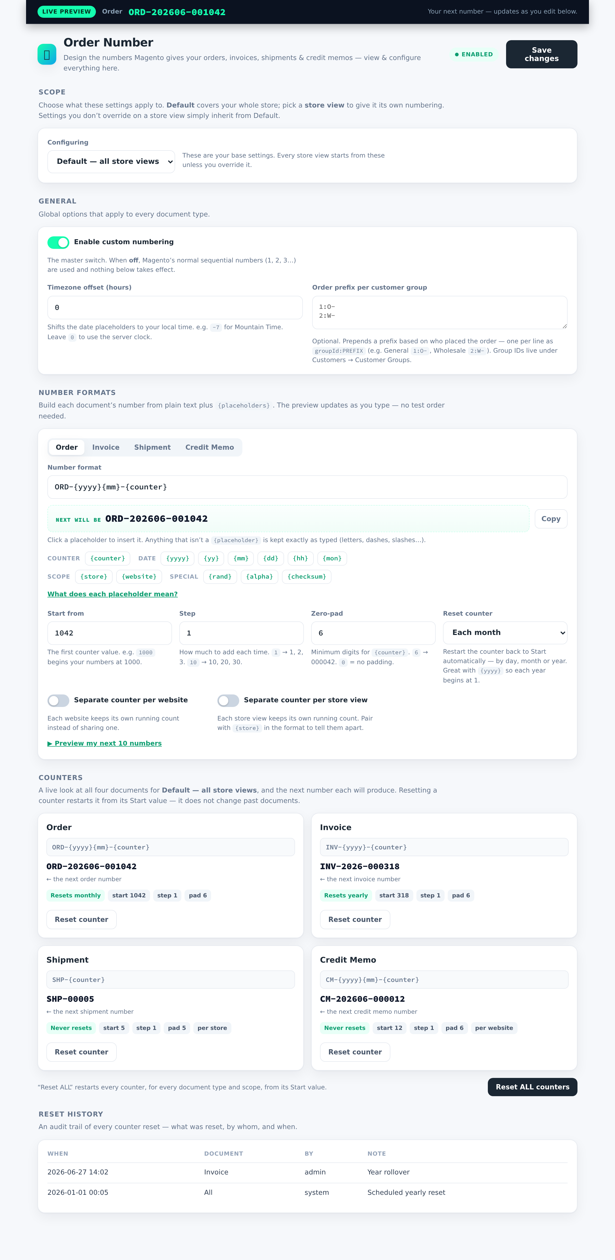 The Order Number dashboard
