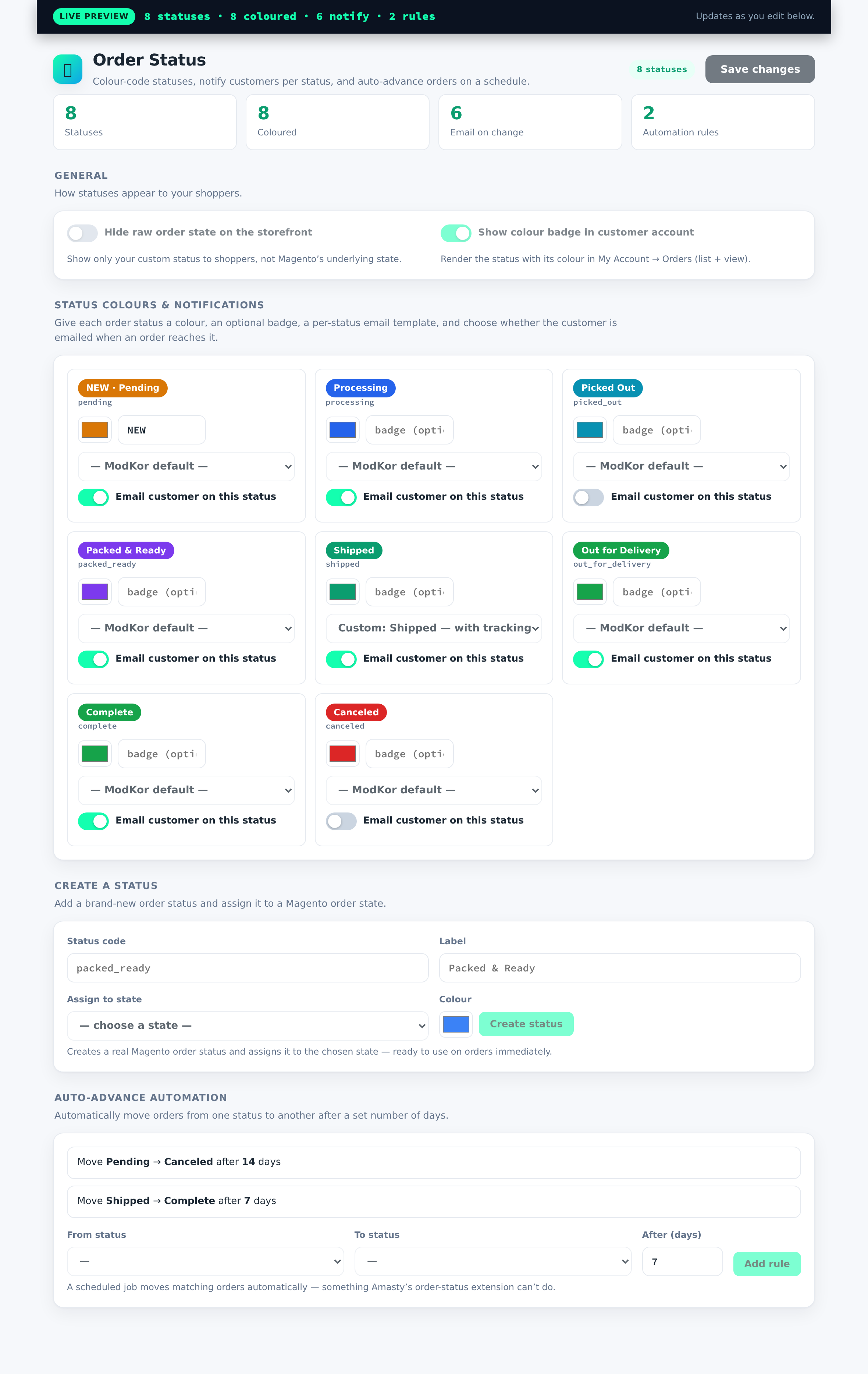 The ModKor Order Status manager