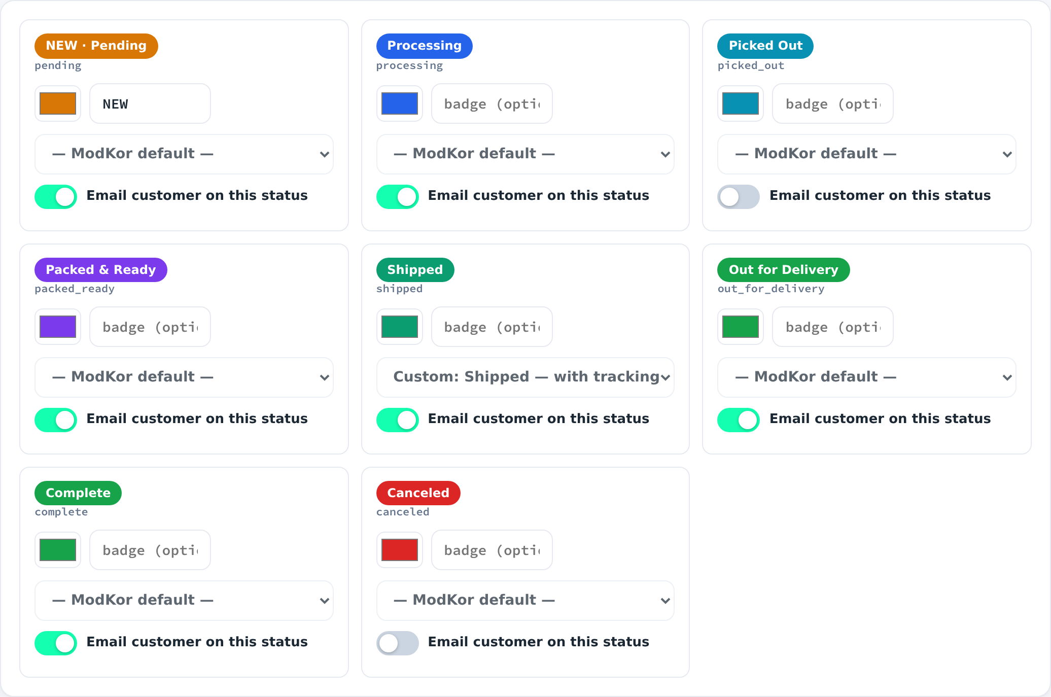 Status colours and notifications