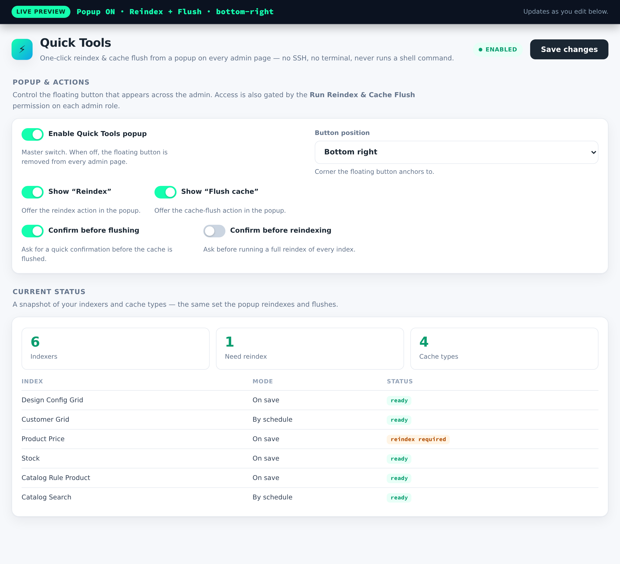 ModKor Quick Tools settings