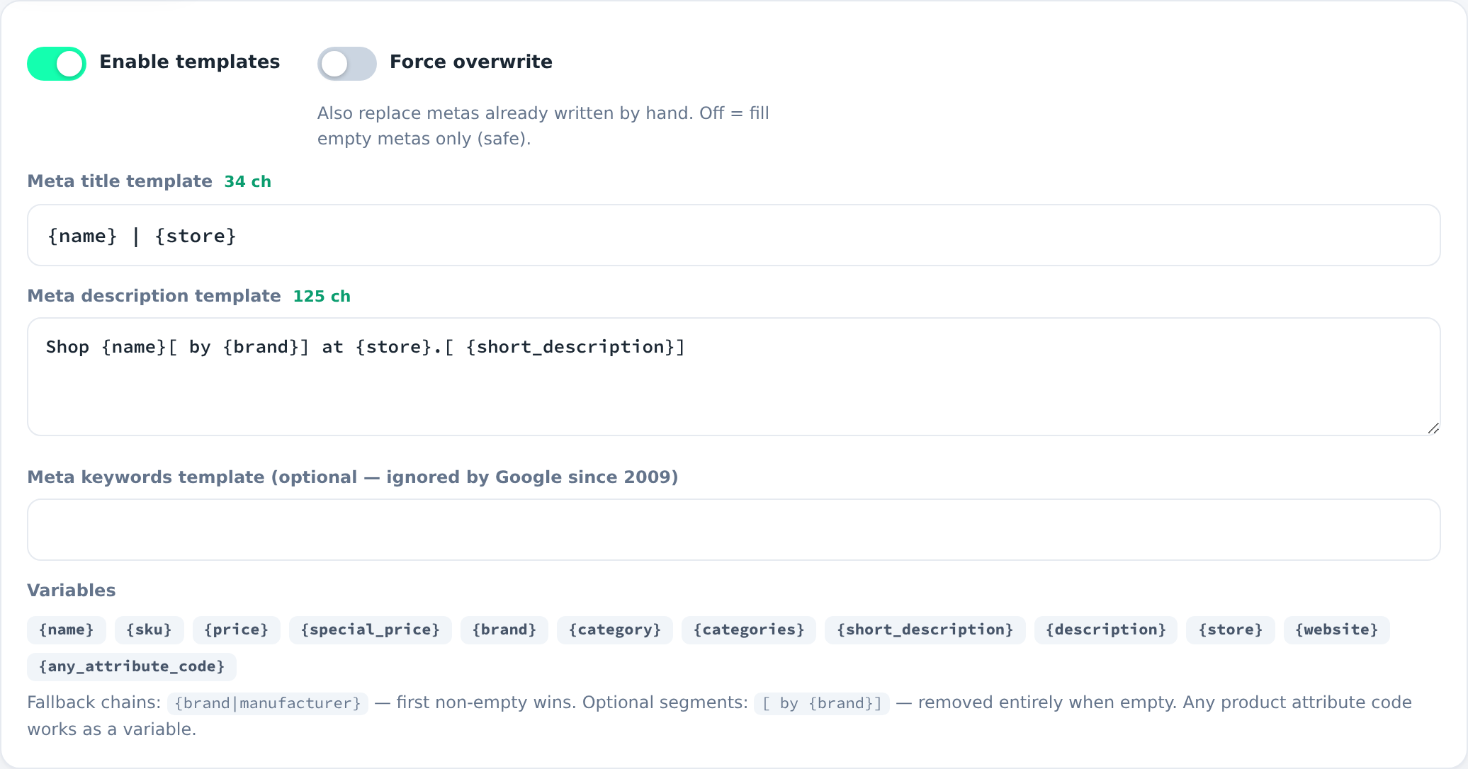Meta template editor