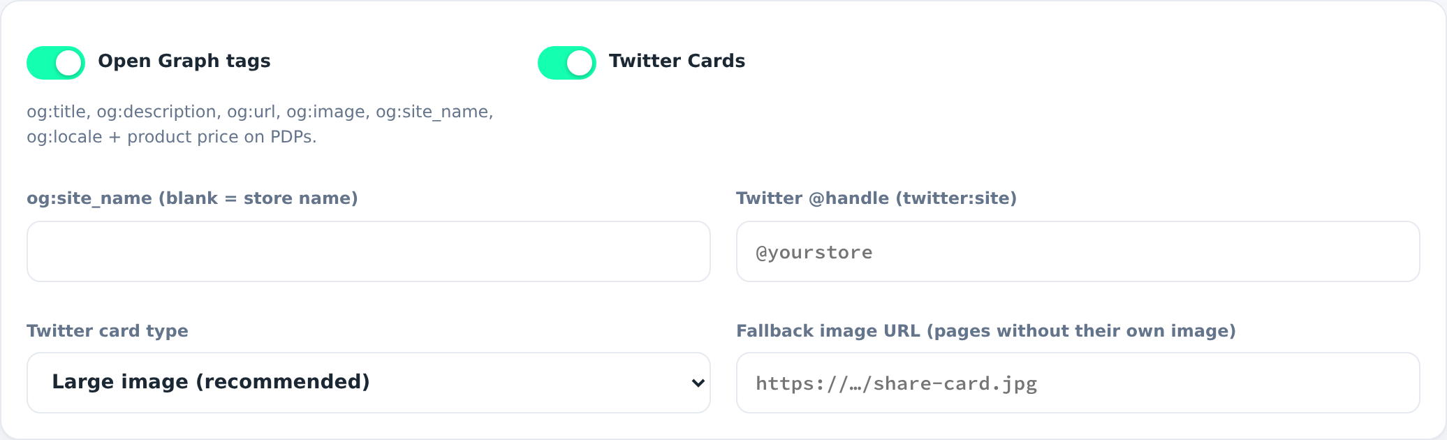 Social card settings