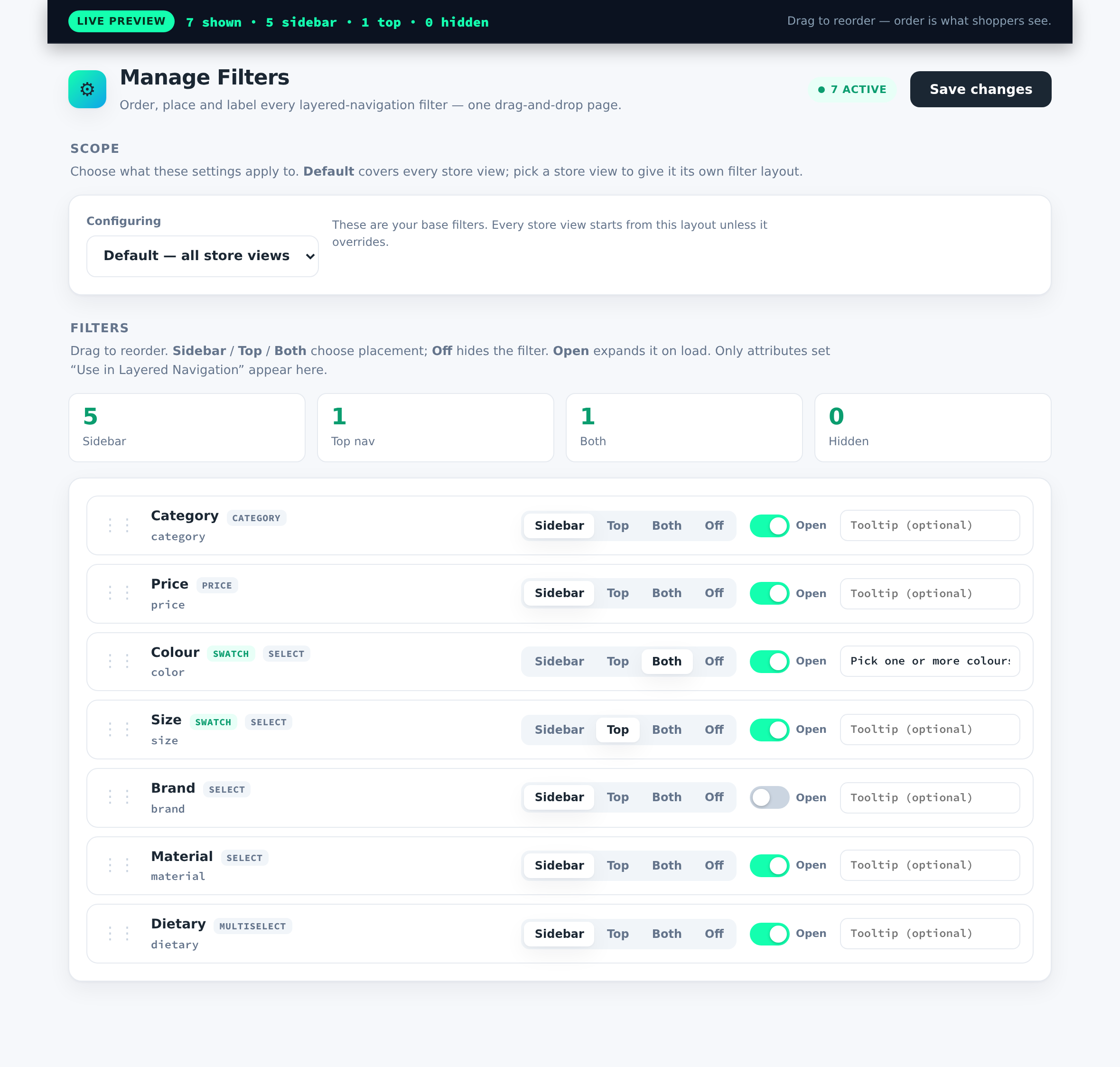 Manage Filters drag-and-drop admin