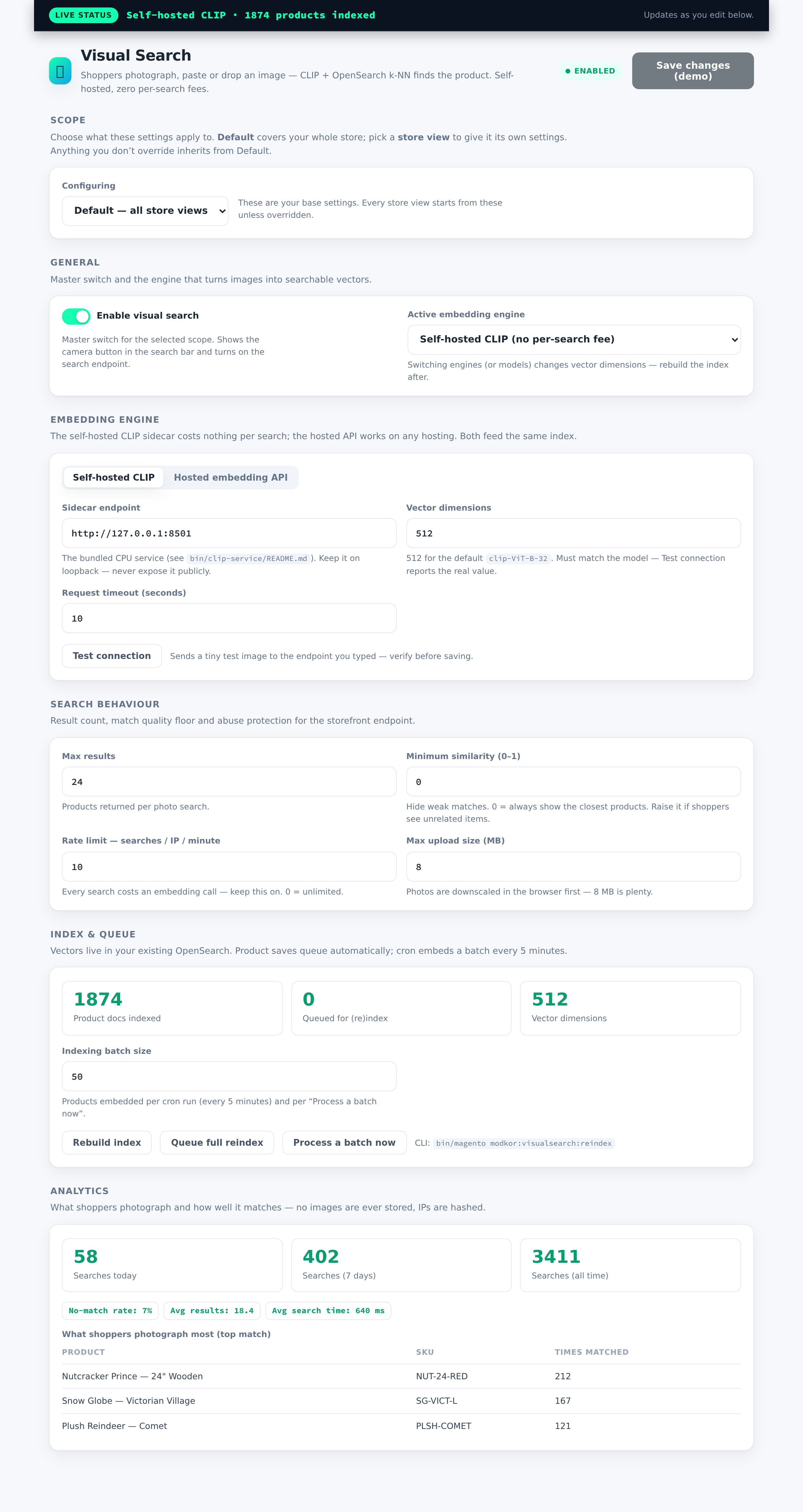 The Visual Search dashboard