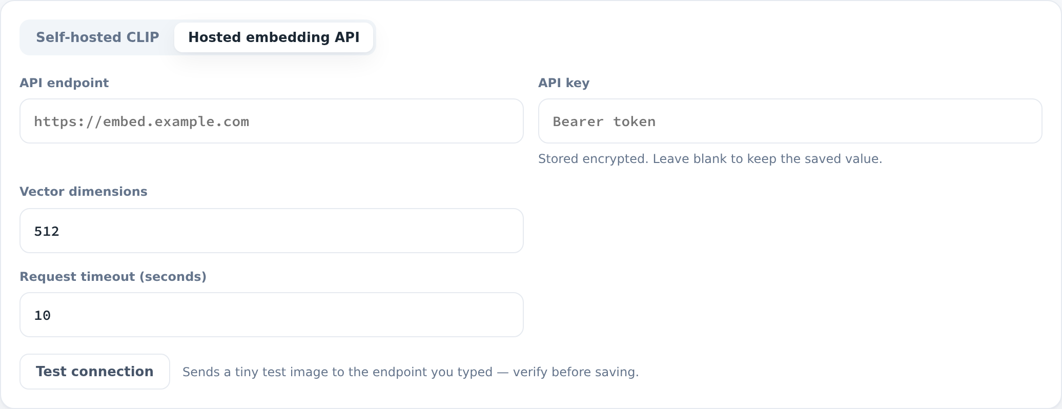 Hosted embedding API settings